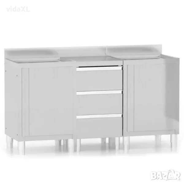 vidaXL Търговски кухненски шкафове, 3 бр, неръждаема стомана（SKU:3083721, снимка 1