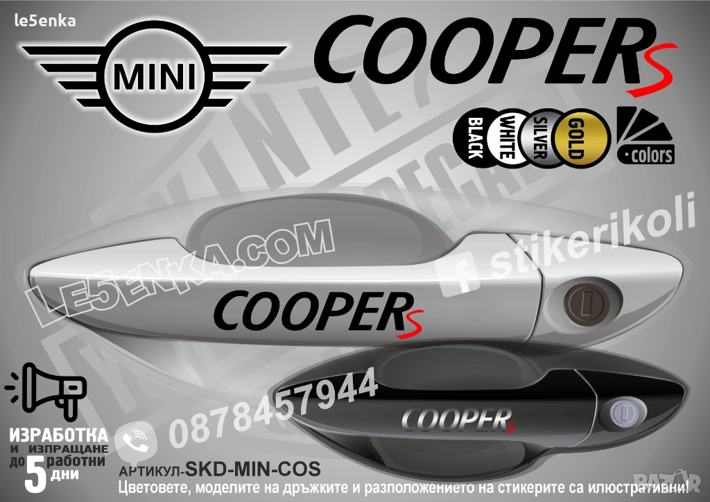 Mini COOPER S стикери дръжки SKD-MIN-COS, снимка 1