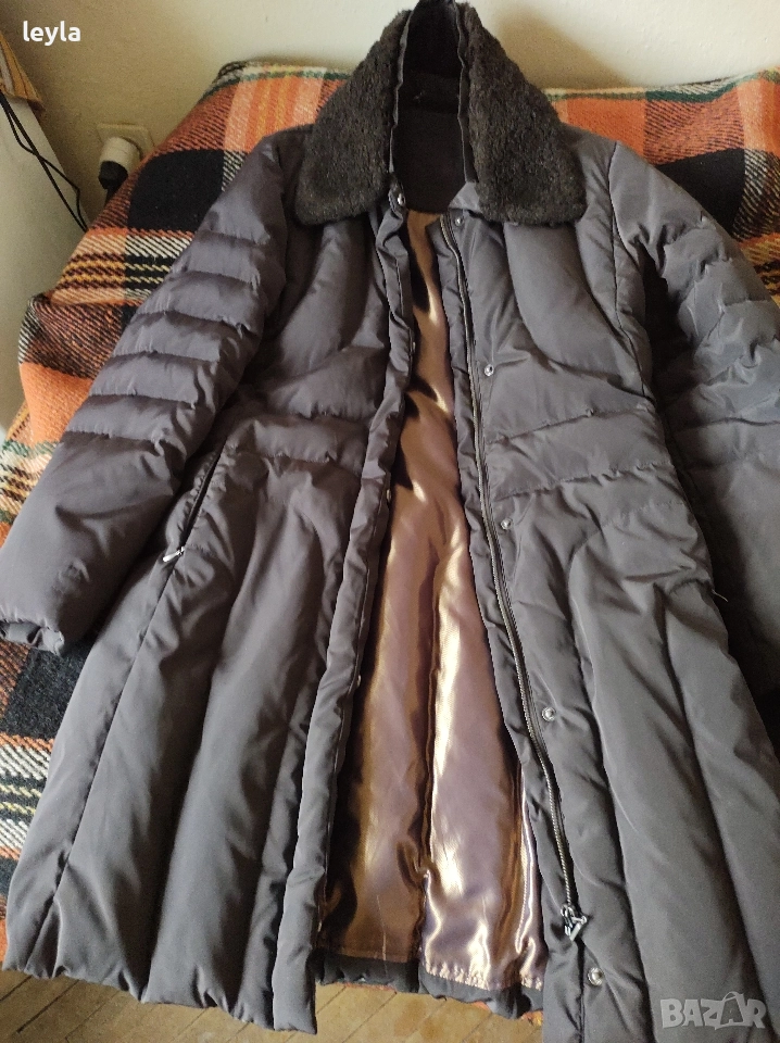 дълго шушляково палто,кафяво,ново, размер,,S илиM с кожена яка, снимка 1