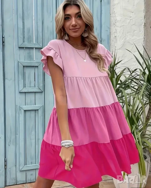 Розова лятна широка рокля, снимка 1