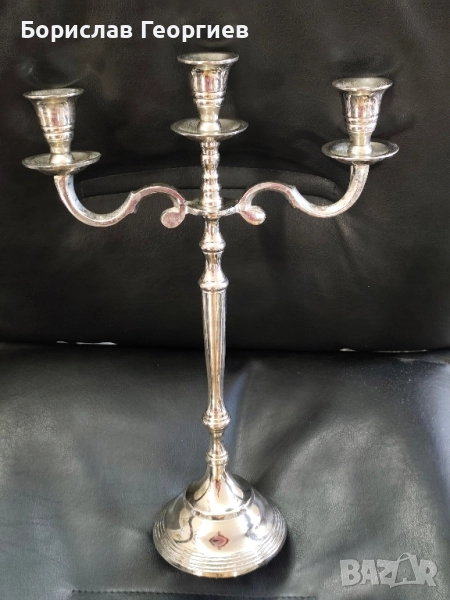 Голям троен свещник метален , снимка 1