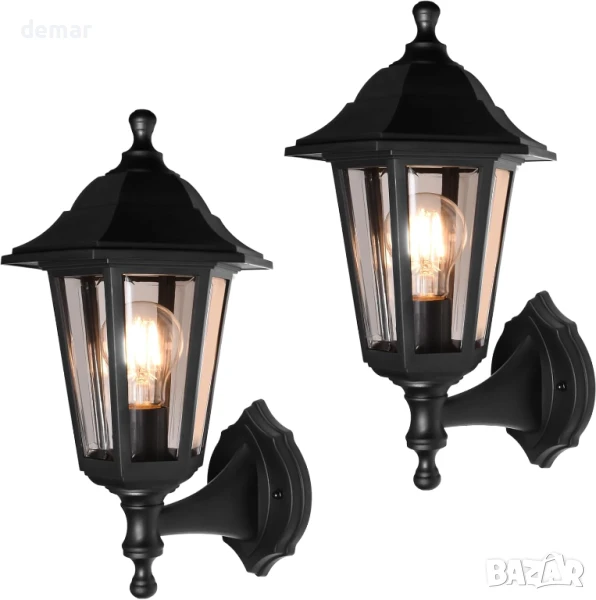 FUDESY Външен стенен фенер, комплект от 2 броя, Е27, IP44, черен, снимка 1