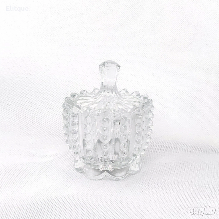 Стъклена захарница с капак, снимка 1