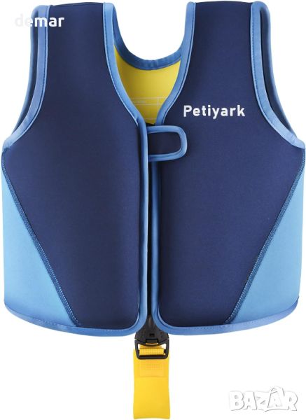 Жилетка за плуване за деца, неопренова, с предпазна лента и подвижни плувки, синьо, S, снимка 1