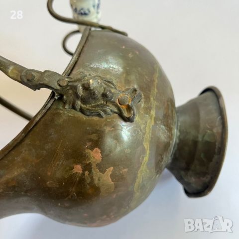 Винтидж съд с керамична дръжка ( метал месинг бронз мед), снимка 4 - Антикварни и старинни предмети - 45285185