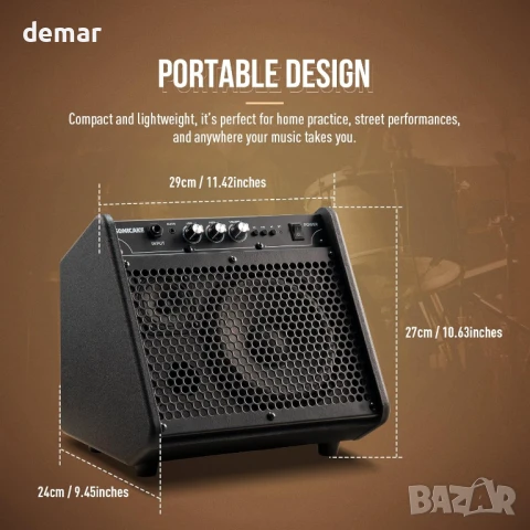 SONICAKE усилвател за електронни барабани 20W, преносим, Bluetooth, снимка 6 - Ресийвъри, усилватели, смесителни пултове - 51219615