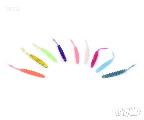 Силиконови примамки Ribbed Worm 45mm - комплект от 10 цвята, снимка 2 - Стръв и захранки - 52140095