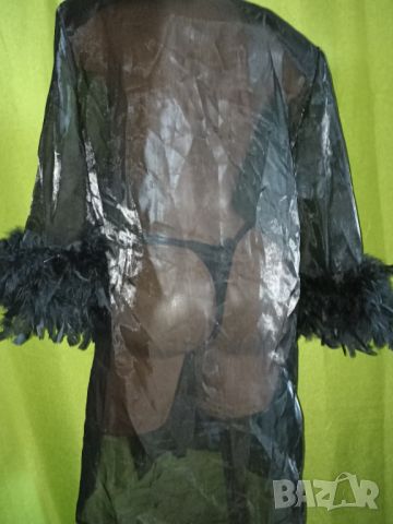 Нова секси прозрачна наметка с естествени пера L,XL, снимка 2 - Бельо - 45972778