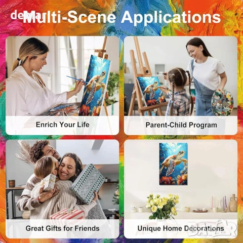 Боядисване по номера с костенурка за възрастни с рамкирано платно и дървен статив, 20х30 см, снимка 7 - Други игри - 53949739