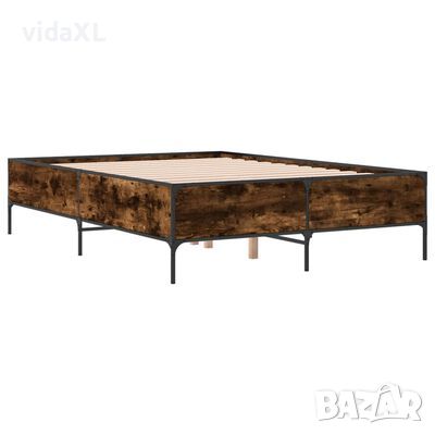 vidaXL Рамка за легло, опушен дъб, 150x200 см, инженерно дърво и метал（SKU:3279794, снимка 1 - Спални и легла - 46231382