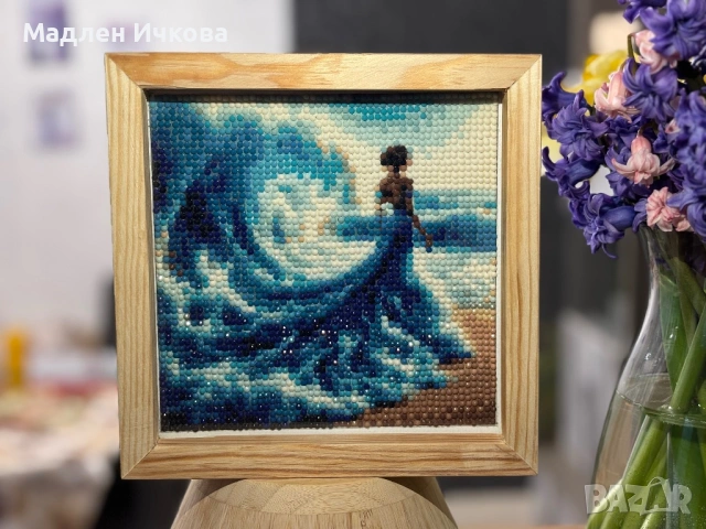 Диамантен Гоблен „Морска муза“ – с РАМКА от светло дърво, снимка 2 - Гоблени - 53964013