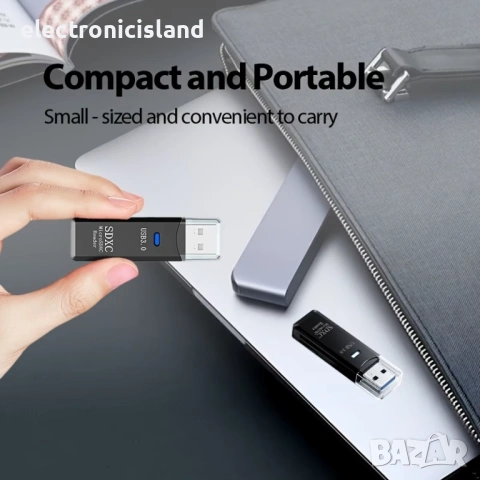 Четец за USB 3.0 на Micro SD и SD карти памет, 3-в-1 адаптер  съвместим с SDXC, SDHC, MMC, RS-MMC..., снимка 5 - Кабели и адаптери - 53923876