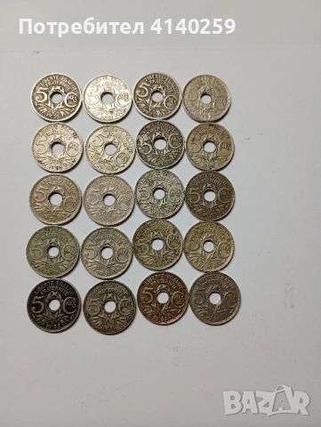 Франция монети 5 сантима 1922 г 1924 г 1925 г , снимка 1