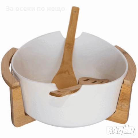 Керамична купа за сервиране с поставка от бамбук Код P1745, снимка 2 - Съдове за готвене - 52980479