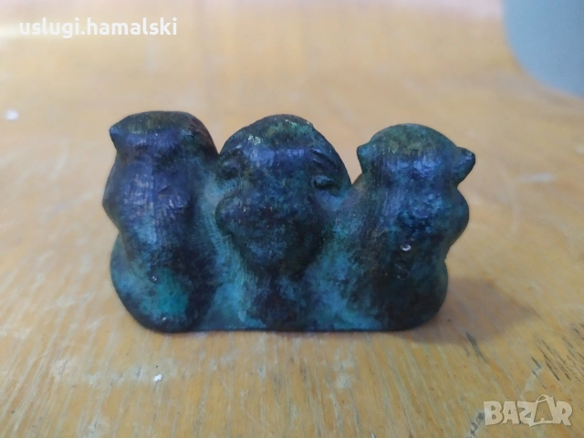 Винтидж бронзова статуетка Трите маймуни, снимка 2 - Антикварни и старинни предмети - 53937359