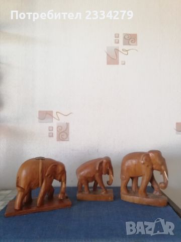 Статуетки на слонове, ръчна дърворезба. , снимка 1 - Статуетки - 46421516