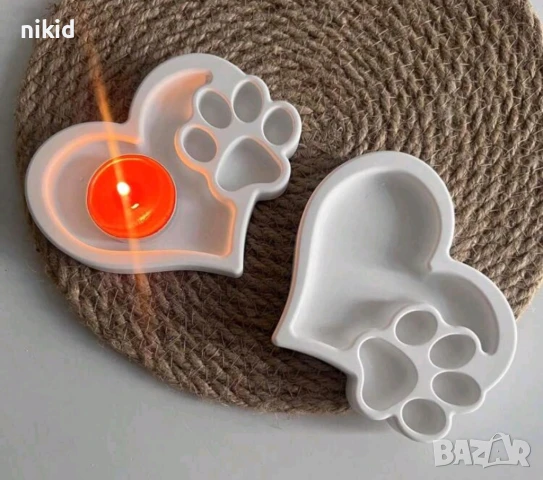 Сърце с лапа лапичка силиконов молд форма фондан шоколад гипс смола декор купичка, снимка 2 - Форми - 51053359