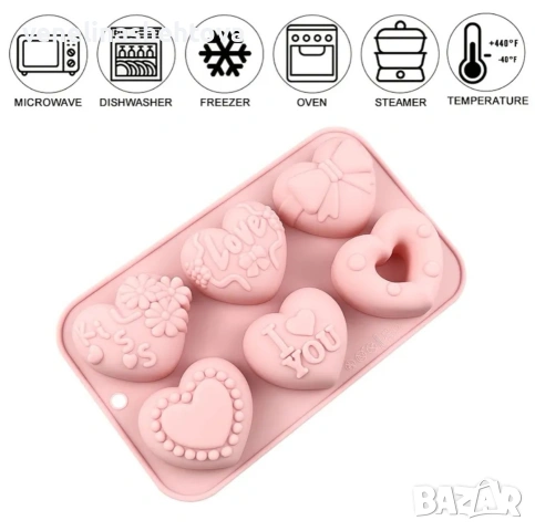 3D 6 сърца Свети Валентин дълбок силиконов молд шоколад лед фондан сапун, снимка 3 - Форми - 53066241