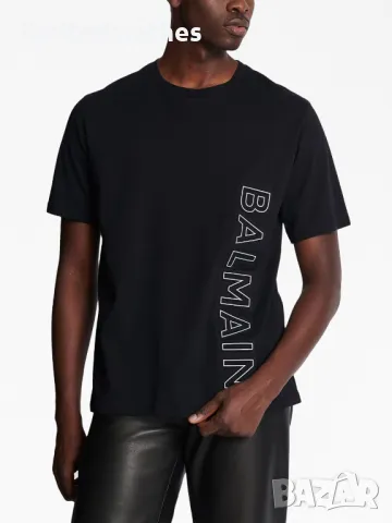 BALMAIN Black Embossed Logo Relaxed Fit Мъжка Тениска size M, снимка 1 - Тениски - 47383842