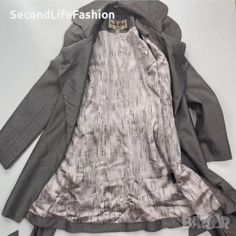 Дамски копринен тренчкот Jasmine di Milo Universe, сив с колан, размер XS, снимка 3 - Палта, манта - 52262297