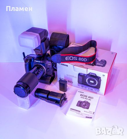 Фотоапарат Canon 80D - 24mpx, Батериен Грип, Светкавица, Обектив 70-210мм, снимка 1 - Фотоапарати - 45453430