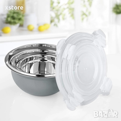 Комплект GOURMETmaxx купи от неръждаема стомана с капаци – 3 в 1 за съхранение и свежест, снимка 3 - Кутии за храна - 52697754