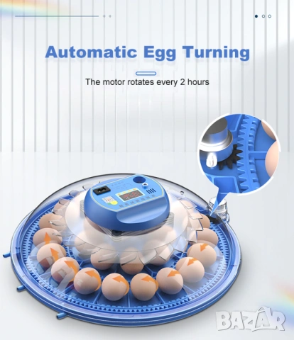 Автоматичен инкубатор за 80 яйца / Инкубатор за пилета /  Люпилня, снимка 5 - За птици - 53446658