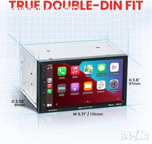 Автомобилна мултимедия и навигация BOSS Audio Systems 7", безжичен, Apple CarPlay и Android Auto, снимка 3 - Аксесоари и консумативи - 51468123