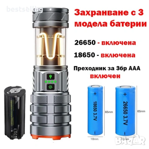 Мощен далекобоен тактически прожектор LED къмпинг лампа осветление за лов риболов туризъм палатка, снимка 5 - Къмпинг осветление - 53090606