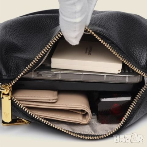 Малка дамска чанта от естествена кожа Black 1222, снимка 4 - Чанти - 45352783