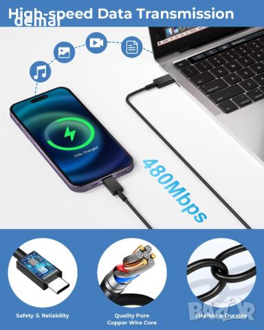 45W USB C бързо зарядно устройство с 2 м USB C кабел, супер бързо зарядно устройство, снимка 5 - Друга електроника - 45633122