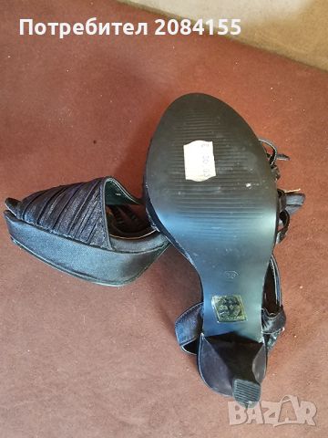 Сандали,сатен,висок ток,номер 36,цвят-черен,велур,камъчета., снимка 3 - Дамски обувки на ток - 45595509