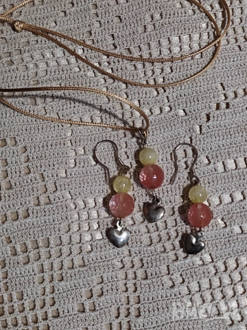 Комплект колие и обеци със сребро и камъни, снимка 4 - Бижутерийни комплекти - 53711214