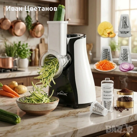 Електрическо ренде 5-в-1 HOMELUX – Мултифункционална резачка за зеленчуци, плодове и други, 5 