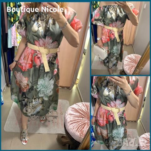 Красиви флорални рокли с буфан ръкав и колан   , снимка 2 - Рокли - 46373657
