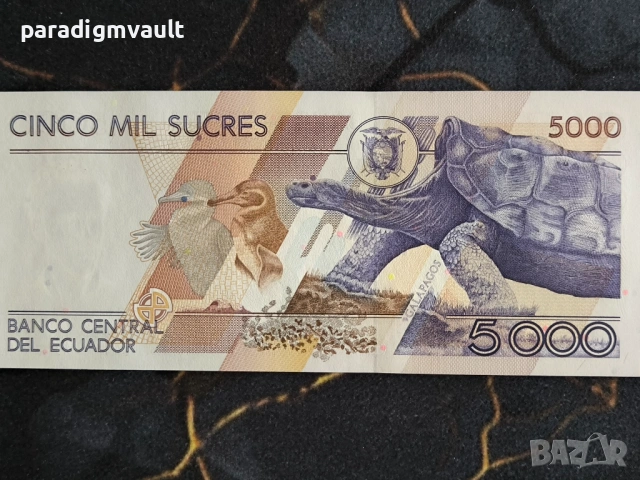 Банкнота - Еквадор - 5000 сукрес UNC | 1999г., снимка 2 - Нумизматика и бонистика - 53843360