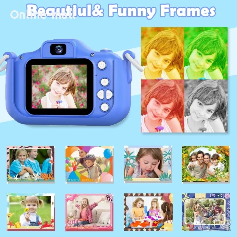 Детска дигитална камера с динозавър – Dual камера отпред и отзад, 1080P видео, 32GB карта, игри и ра, снимка 5 - Фотоапарати - 53244112