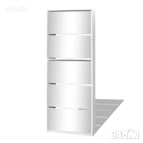 vidaXL Шкаф за обувки на 5 нива с огледала, бял, 63x17x169,5 cм（SKU:273938）, снимка 1