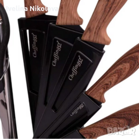 Комплект ножове Cheffinger – 8 части със стойка, точило и ножица за подредена и удобна кухня, снимка 3 - Прибори за хранене, готвене и сервиране - 53646123