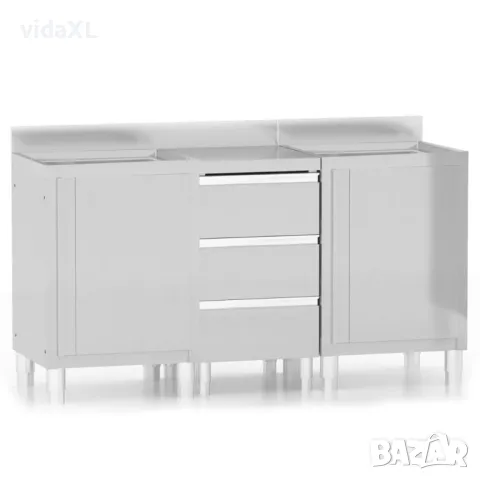 vidaXL Търговски кухненски шкафове, 3 бр, неръждаема стомана（SKU:3083721, снимка 1 - Шкафове - 47424054