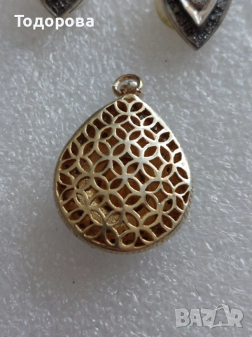 Сребро,злато-комплект обеци и медальон с огромни стари диамати, снимка 3 - Обеци - 52010737