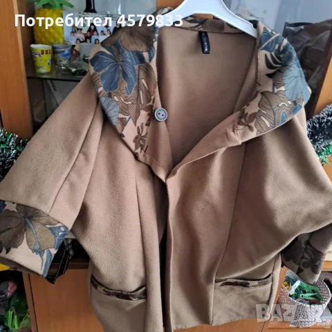 Дамско кафяво палто с 3-4 ръкав