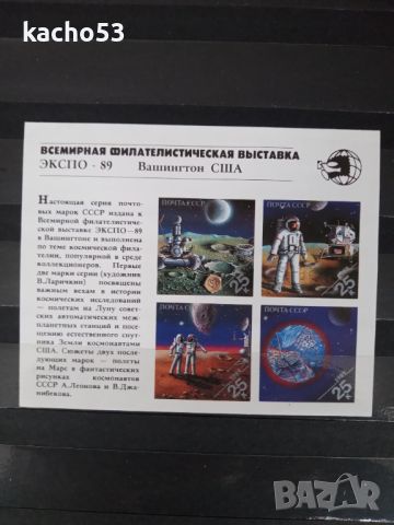 1989 г.  МФИ- EXPO "89 ,Блок космос.  СССР, снимка 1 - Филателия - 45419093