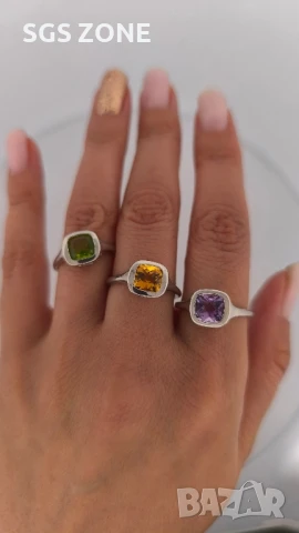 СРЕБЪРНИ ПРЪСТЕНИ от ТАЙЛАНД С ЕСТЕСТВЕН ПЕРИДОТ, ЦИТРИН ИЛИ АМЕТИСТ, снимка 2 - Пръстени - 51251125