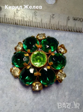 СТАРА ПОЗЛАТЕНА МЕДНА СКЪПОЦЕННА БРОШКА с ИСКРЯЩИ КАМЪНИ ОЛИВИН и ЦИРКОН 50200, снимка 2 - Антикварни и старинни предмети - 51280192