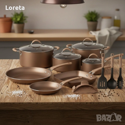 Пълен комплект съдове Edenberg EB-5654 (20 части) с кован алуминий и 3-слойно незалепващо покритие, снимка 2 - Съдове за готвене - 53378920
