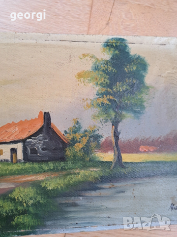 стара авторска мини картина ферма в гората М1, снимка 3 - Картини - 54013605