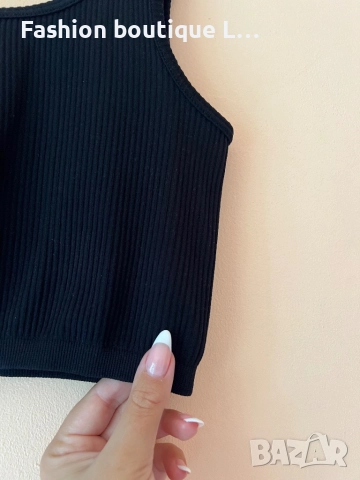 Комплект в черно бандажен спортен рипсен бюстие с панталонки с висока талия S / M размер 🖤🖤🖤🖤, снимка 4 - Спортни екипи - 52052346