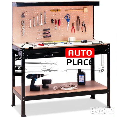 Работна маса със стена за инструменти и чекмедже 120 х 60 х 155 см HAWEK, снимка 3 - Други инструменти - 53968729