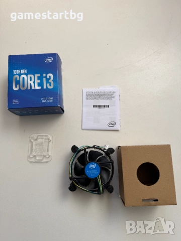 Intel i3 10100F кутия и LGA 1200 охладител с вентилатор